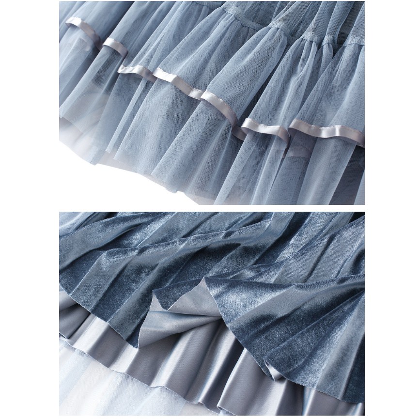 Chân váy 2 lớp phối nhung và lưới xòe gấu dễ thương VAY126 free size