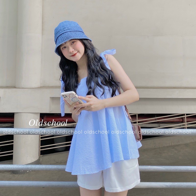 Bán sỉ - Set áo 2 dây buộc nơ vai babydoll và quần sooc trắng Hàn Quốc - KAMI Clothes | BigBuy360 - bigbuy360.vn