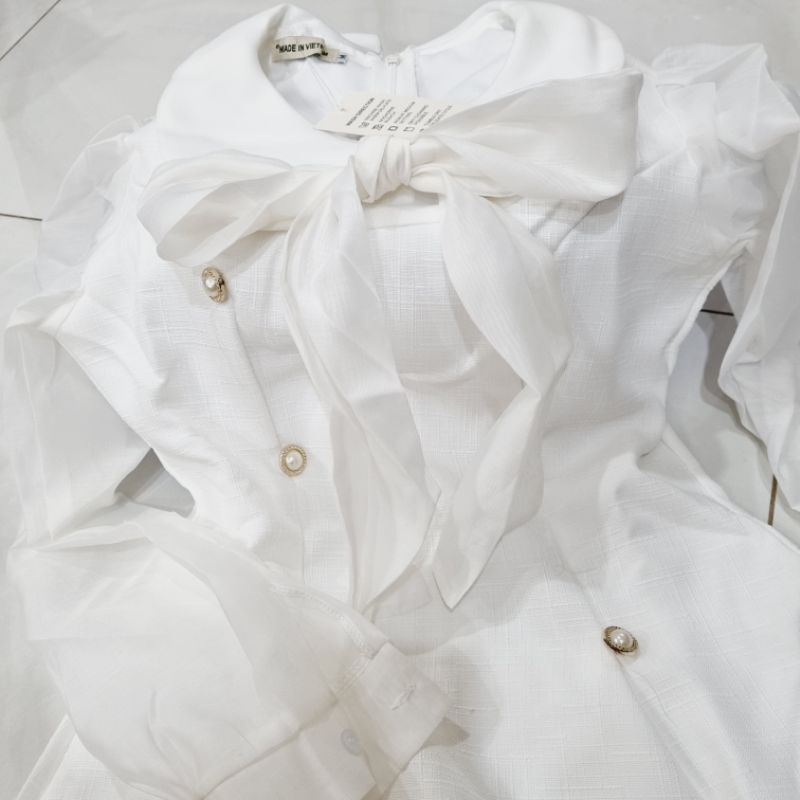 Đầm phối sơ mi voan thanh lịch phối tay voan xinh xắn,dễ thương