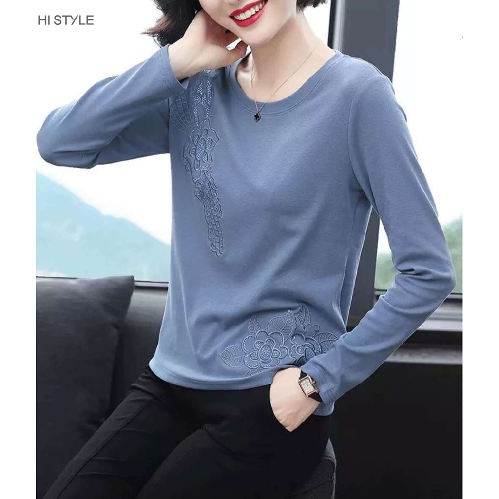 [Có size to] Áo trung niên đính đá thêu hoa 95% cotton mỏng áo dài tay form suông cỡ lớn big size