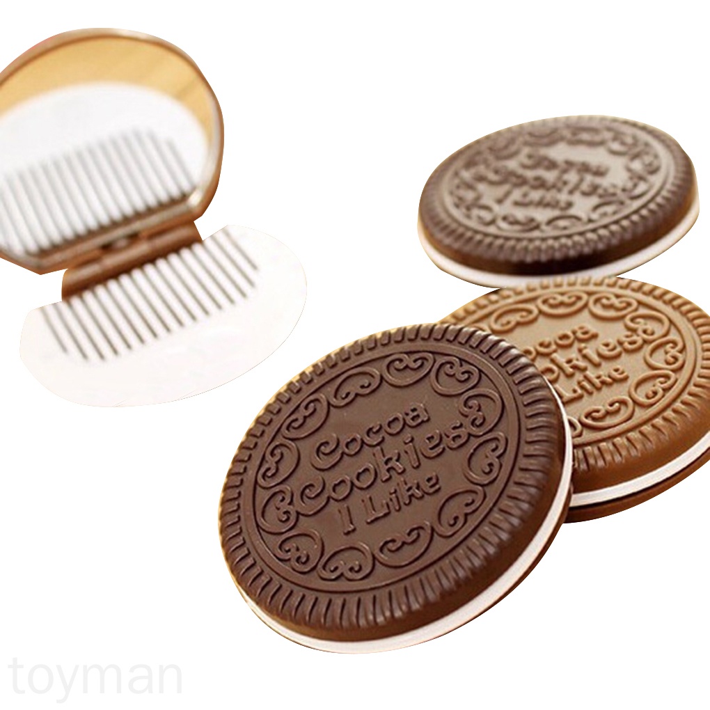 Gương lược trang điểm hình bánh cookie socola dễ thương