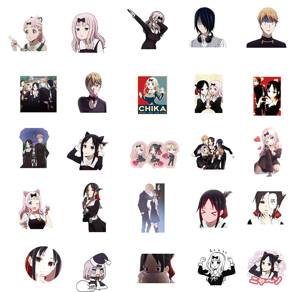 LLOYD Stationery Love Is War Stickers Guitar Decal Stickers Chika Fujwara Stickers Anime 50PCS Suitcase Phone for Girl Car Stickers Kaguya Sama Sticker