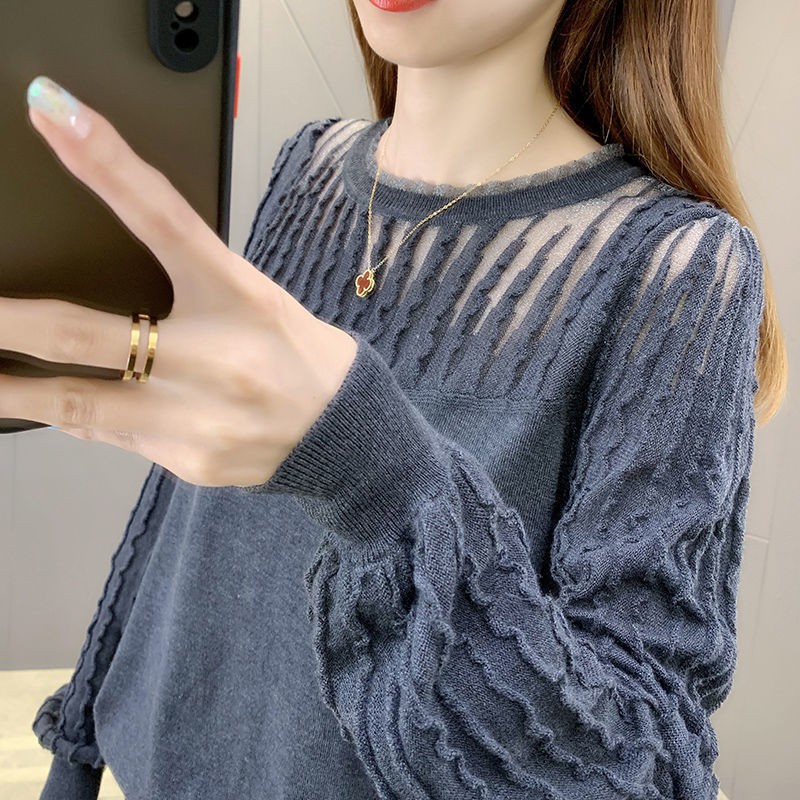 Áo sweater dệt kim dáng rộng phong cách phương Tây thời trang xuân thu cho nữ 2021