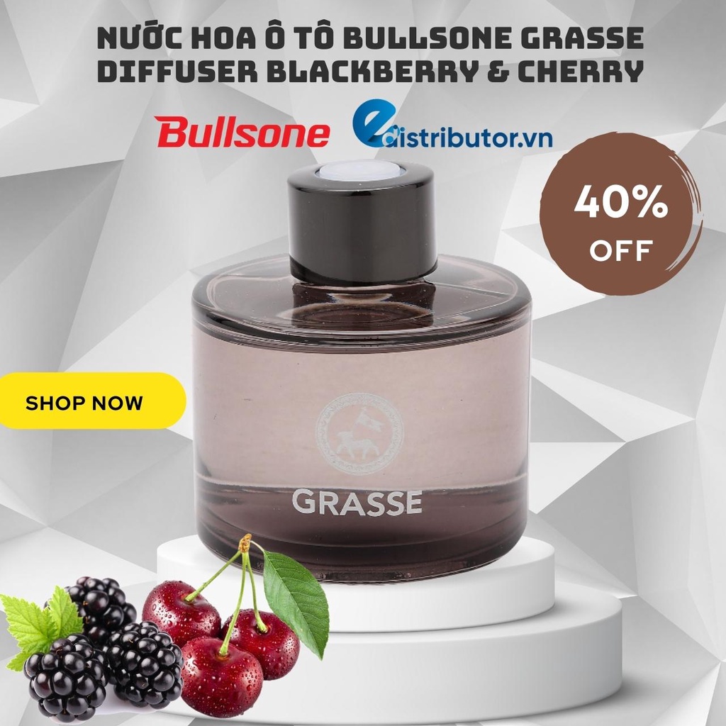 Nước Hoa Ô Tô Cao Cấp Bullsone Grasse Diffuser Blackberry &amp; Cherry (Hương Dâu Đen Và Quả Anh Đào) - Hàng Chính Hãng