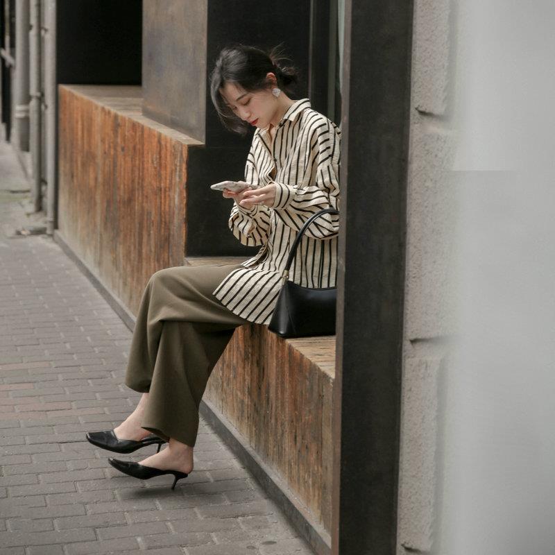 Áo Sơ Mi chiffon Tay Dài Dáng Rộng Kẻ Sọc Thời Trang Hàn Quốc Cho Nữ