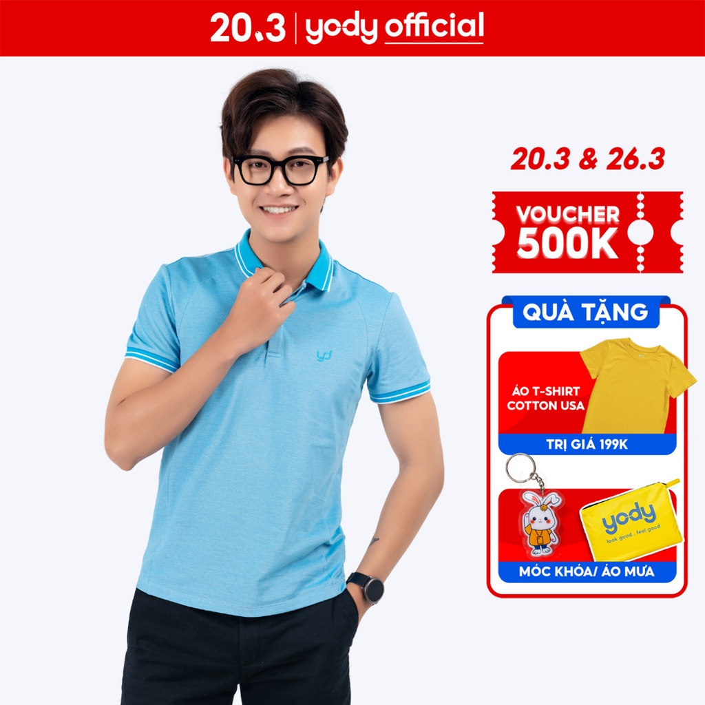 Áo Polo YODY Nam nẹp giấu cúc lịch lãm trẻ trung thấm hút mềm mịn APM3643