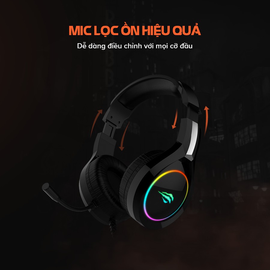 Tai Nghe Gaming Headphone HAVIT H2232D, Driver 50mm, Đèn Led RGB, Mic Khử Nhiễu, Đa Tương Thích - Chính Hãng BH 12 Tháng