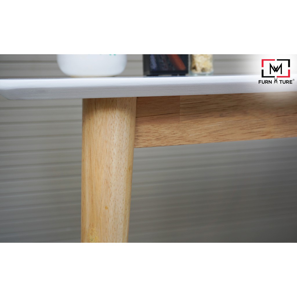Bàn làm việc gỗ tự nhiên mặt trắng kiểu hàn quốc - Long table có vạt thương hiệu MW FURNITURE - Nội thất căn hộ