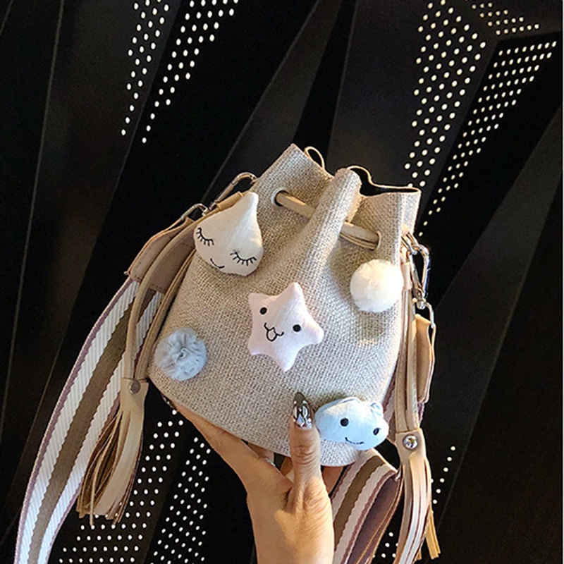Túi Dây Rút Bằng Vải Lông Họa Tiết Ngôi Sao Dễ Thương Dành Cho Nữ