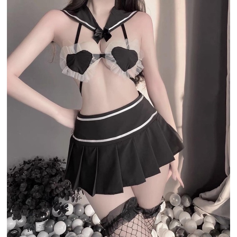 LL2514 - Set Trang Phục Học Sinh Hoạ Tiết Áo Trái Tim Dễ Thương - Cosplay Nữ Sinh Gợi Cảm | BigBuy360 - bigbuy360.vn