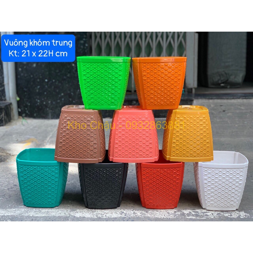 Chậu Vuông Đan Mây, Chậu Trồng Cây Hình Trái Khóm, Chất Liệu Nhựa Tốt - Rất Dày (22x21cm)