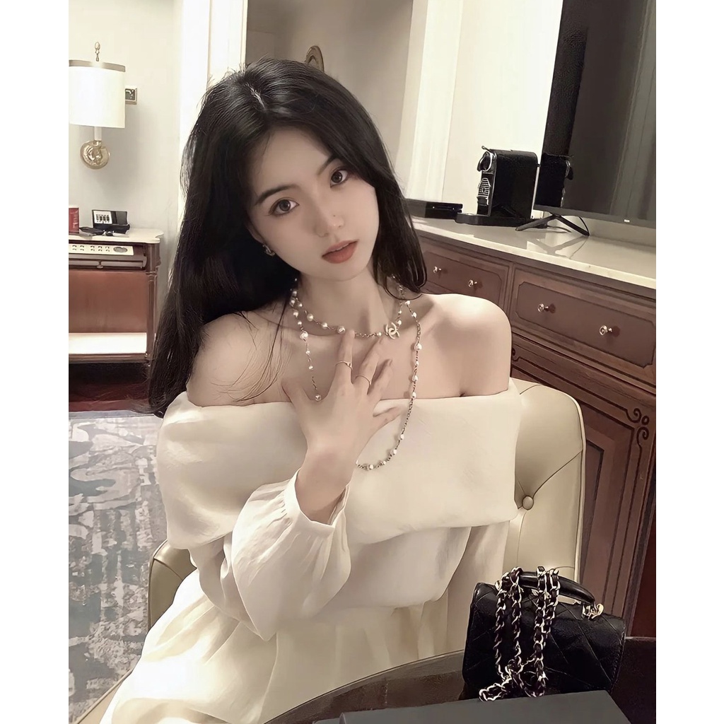 SET TƠ TRỄ VAI TIỂU THƯ doubleh.clo - Set áo tơ voan trễ vai 2 lớp kèm quần short cạp chun co giãn ulzzang Hàn Quốc 6980