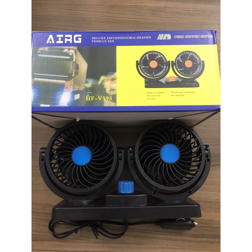Quạt đôi xe ô tô - Máy làm mát xe hơi 3 cấp độ gió cắm tẩu sạc 12v-24v nhập khẩu cao cấp