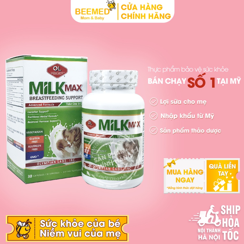 Viên lợi sữa Milk Max kích sữa cho mẹ sau sinh, cho con bú Hộp 30v từ Olympian Labs nhập khẩu từ Mỹ