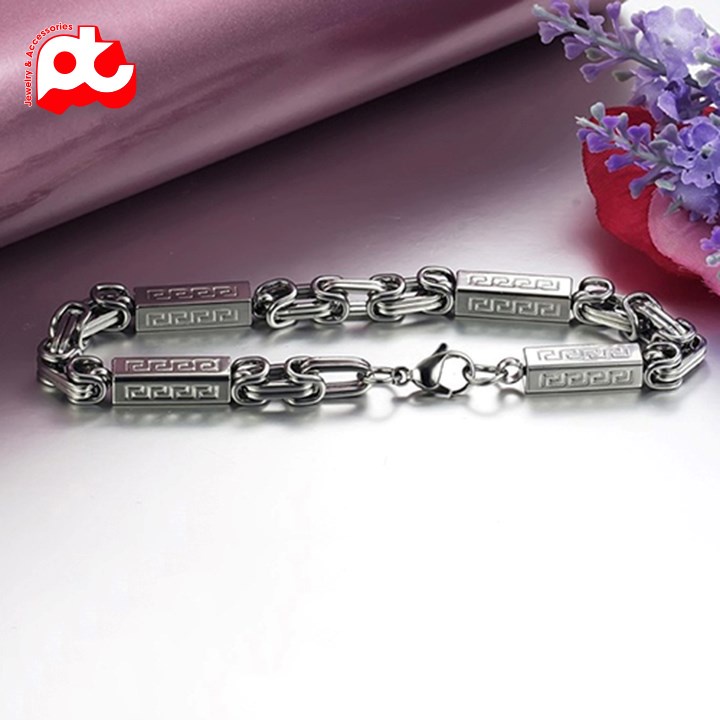 Lắc tay titan nam cao cấp đẹp sang trọng thép không gỉ kiểu ziczac dài PT JEWELRY kích cỡ 7mm màu trắng PTLTNA94
