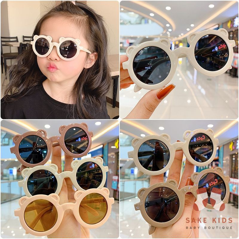 Kính trẻ em - Kính mắt râm Gọng tròn tai Gấu chống tia UV cho bé trai bé gái từ 1-6 tuổi phong cách Hàn Quốc KM06