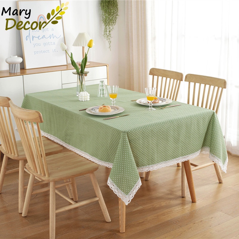 Khăn trải bàn gỗ decor Quà tặng, trang trí nhà cửa nhiều mẫu mã cực đẹp - họa tiết Chấm bi xanh lá - KB-C04