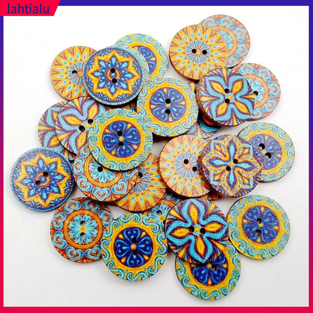 Bộ 100 Cúc Áo Gỗ In Hình Hoa Tròn Cho Túi Xách/Quần Áo DIY
