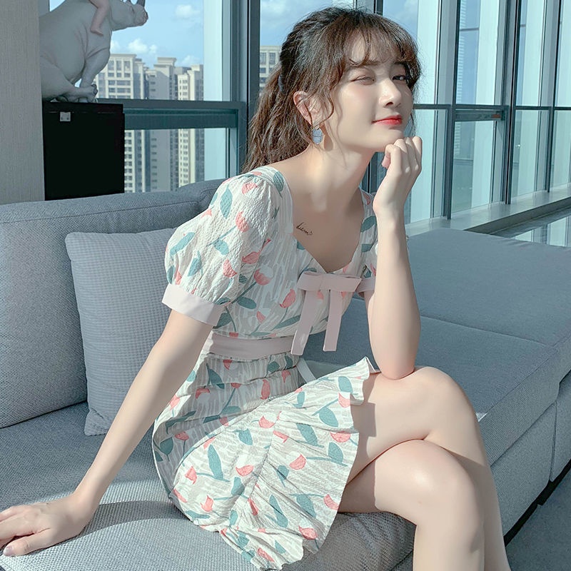 Đầm chiffon In Hoa Phong Cách Pháp Thời Trang Cho Nữ