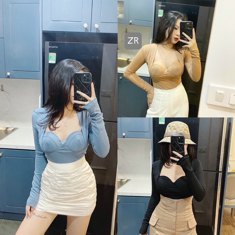 Áo Len Tăm Tay Dài Body Cup Ngực 3 Màu Sexy, Áo Thun Cup Ngực Có Ảnh Thật Kèm Video