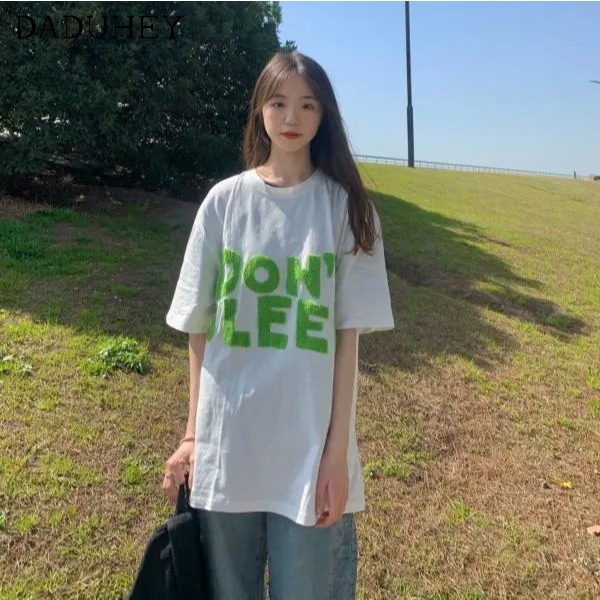 Áo thun DADUHEY 100% cotton tay ngắn dáng rộng thêu họa tiết chữ cái 5 màu sắc tùy chọn thời trang mùa hè mới