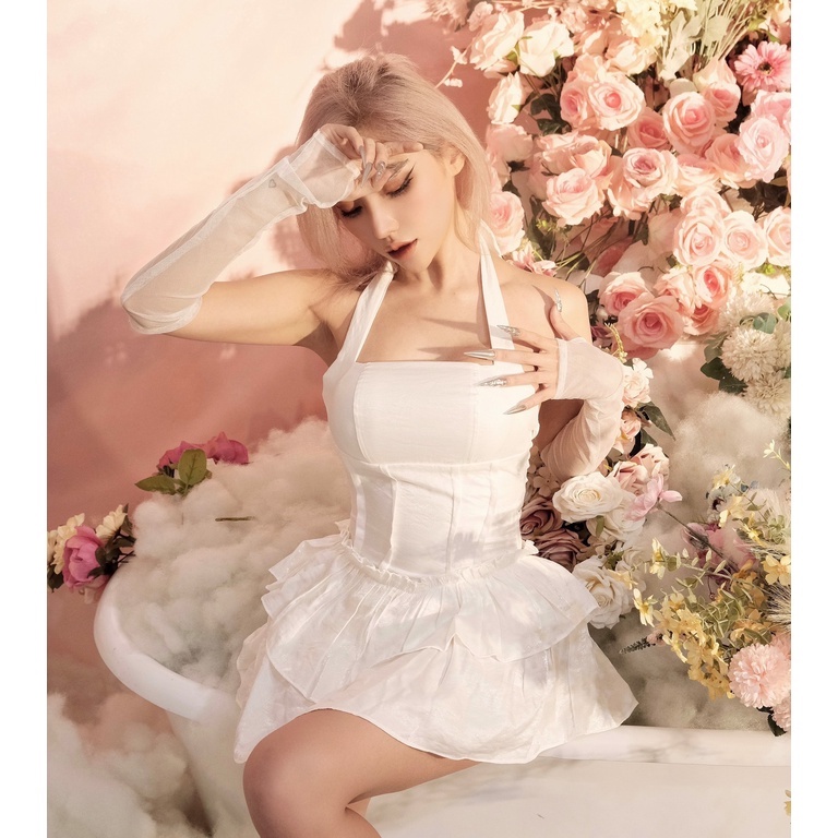 Đầm Xoè Cổ Vuông Màu Trắng Dáng Xoè Hot Girl LucieBrandvn Thích Hợp Cho Nữ