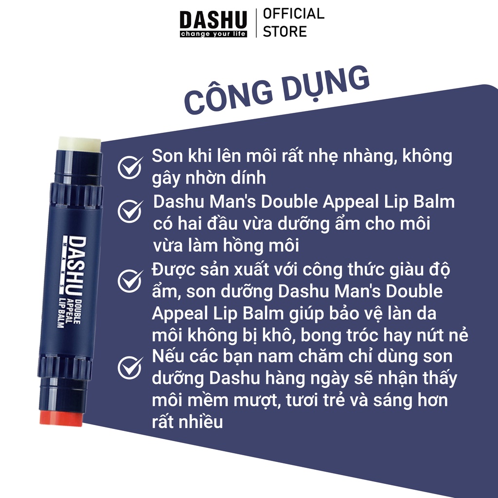 Son dưỡng môi 2 màu tự nhiên cho nam giới Dashu Man's Double Appeal Lip Balm