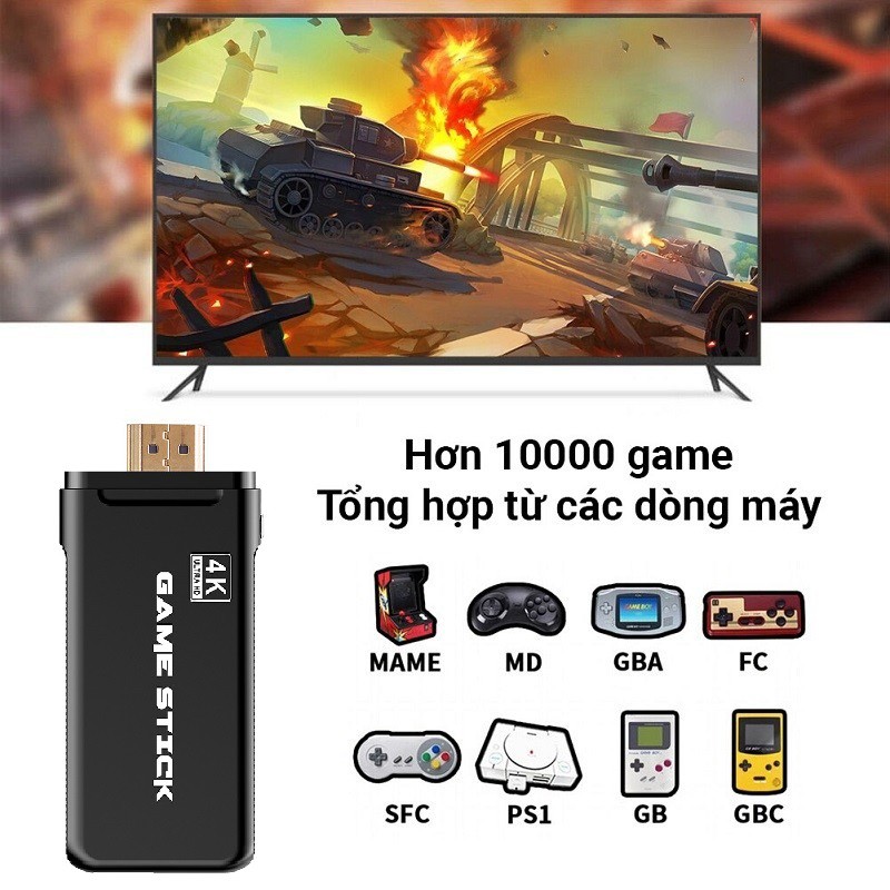 Game Stick 4K HDMI - Máy Chơi Game Điện Tử 4 Nút Cầm Tay Không Dây HDMI PS3000 + Trò Chơi Hỗ Trợ Game  CPS/FC/GBA/GB/MD
