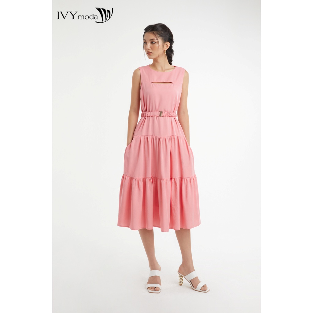 Đầm thô cut-out phối đai IVY moda MS 41B9403
