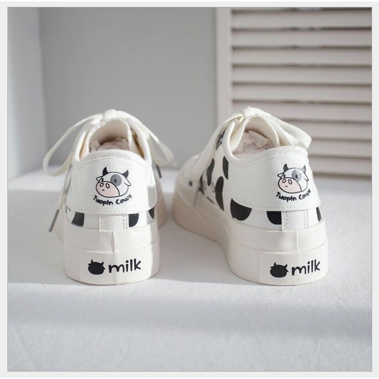 Giầy thể thao chất vải canvas mềm nữ bò sữa cow milk dáng cơ bản basic 2021_VIDEO