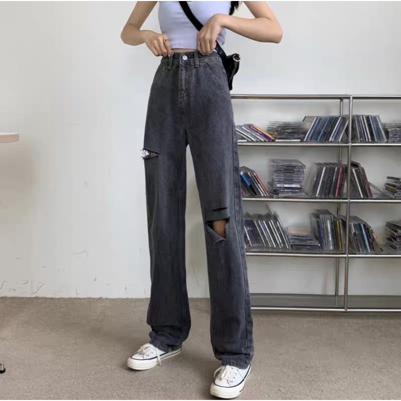 QUẦN SUÔNG KHÓI RÁCH HÔNG, 2V XẺ GỐI 💥JEANS' ĐẸP GIÁ  RẺ💥