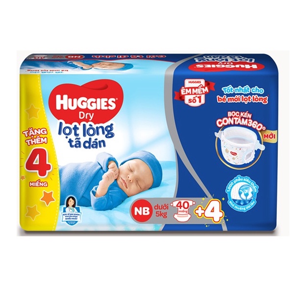 Tặng 4 miếng - Tã dán Huggies Dry sơ sinh NB40 (cho bé dưới 5kg)