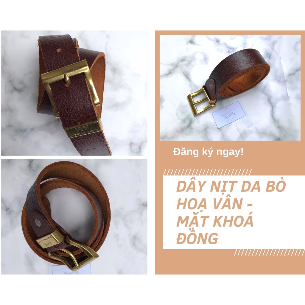 Dây Nịt Nam Da Bò Cao Cấp Dập Vân Mặt Đồng Đúc Nguyên Khối LB009