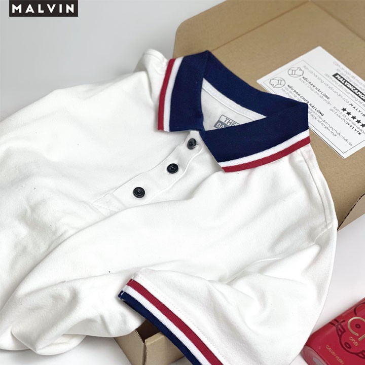Áo thun nam polo phối kẻ viền trẻ trung vải cotton cá sấu chất đẹp Malvin MALPP002