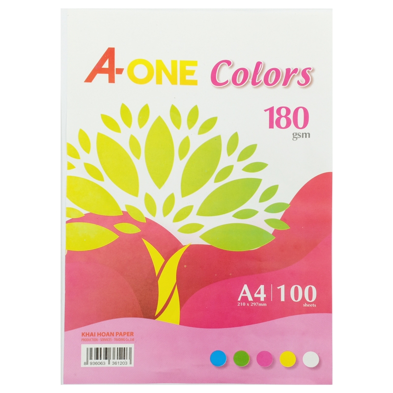 Giấy Màu Bìa Thái A-One A4 180gsm (100 Tờ) - Mẫu 4 - Màu Trắng