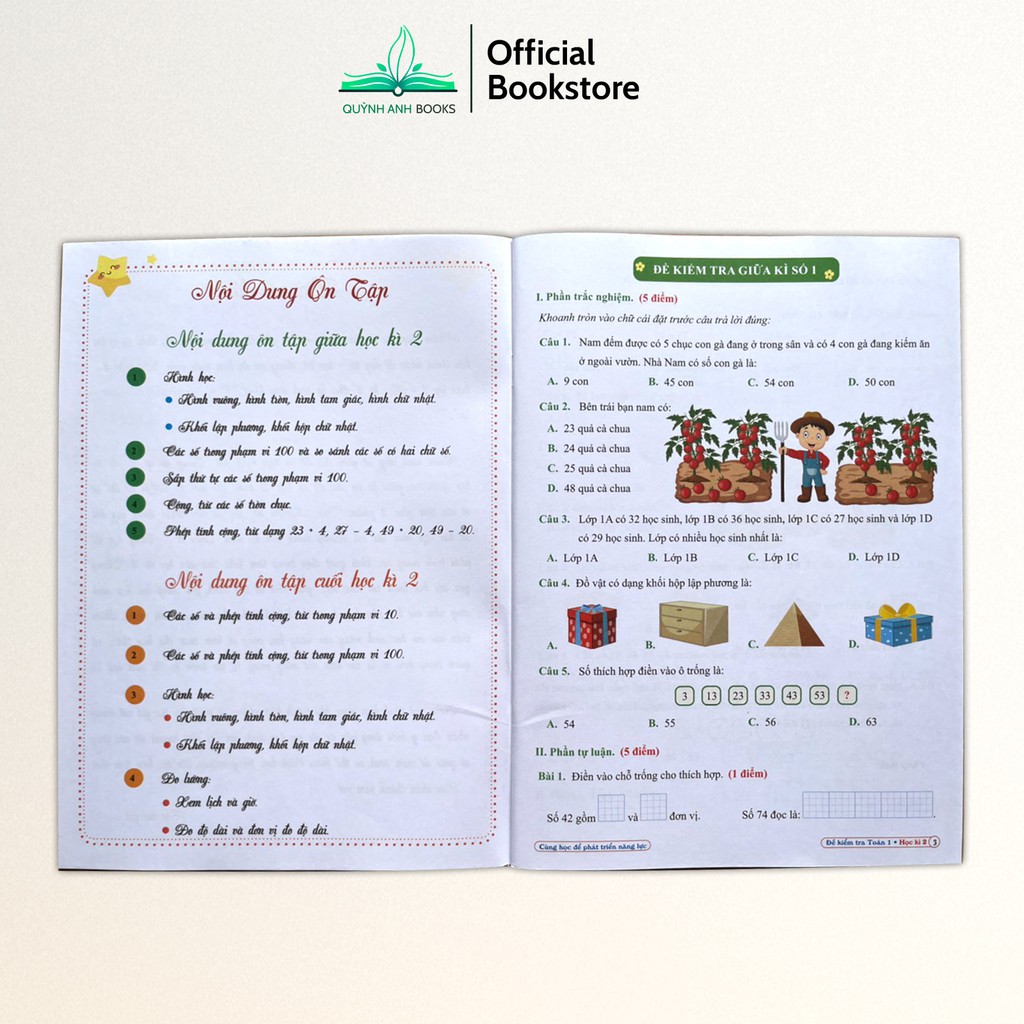 Sách - Combo bài tập tuần và đề kiểm tra toán và tiếng việt lớp 1 học kỳ 2  - NPH Qbook