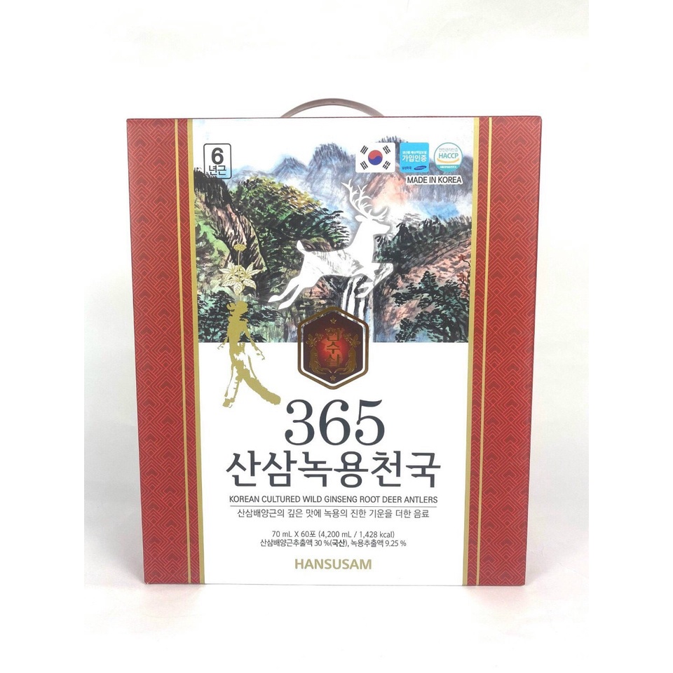 Nước Hồng Sâm Nhung Hươu Núi 365 HANSUSAM Hàn Quốc Hộp 60 gói x 70ml