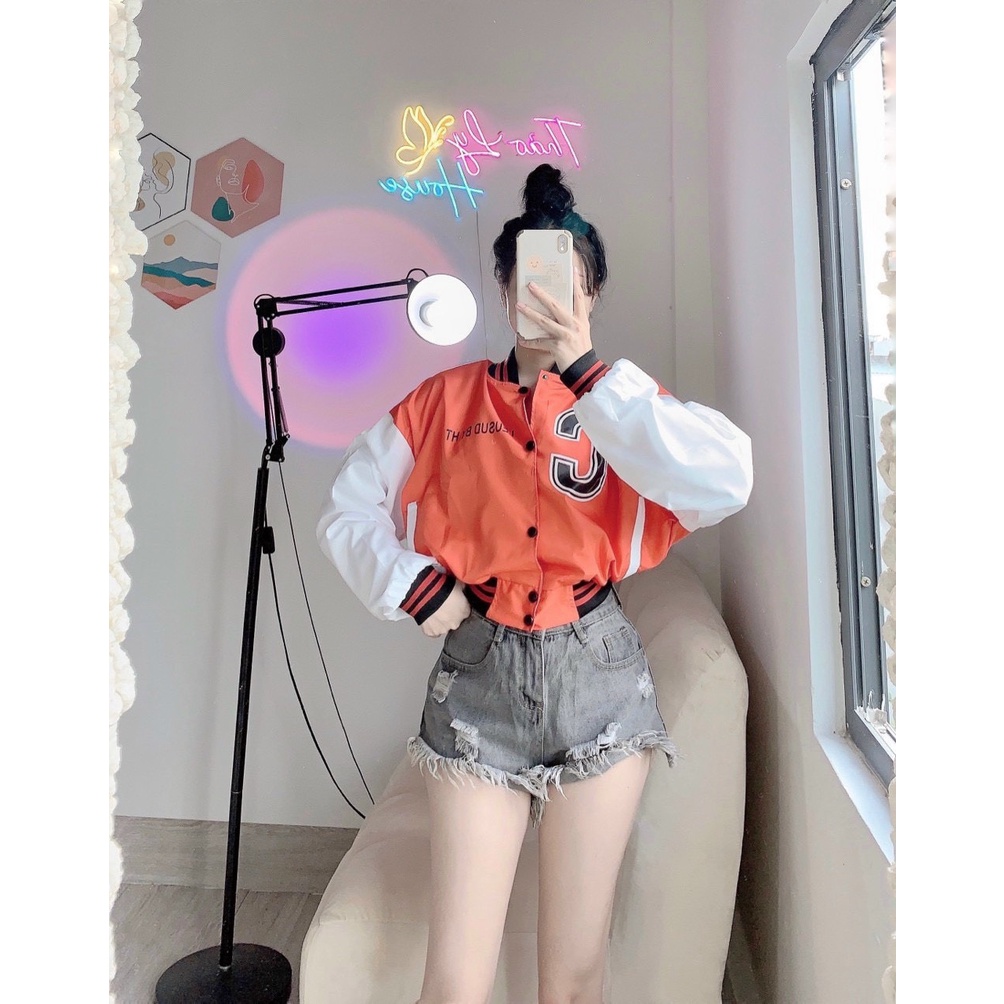 Áo khoác gió croptop nữ chữ C chất dù 2 lớp form rộng