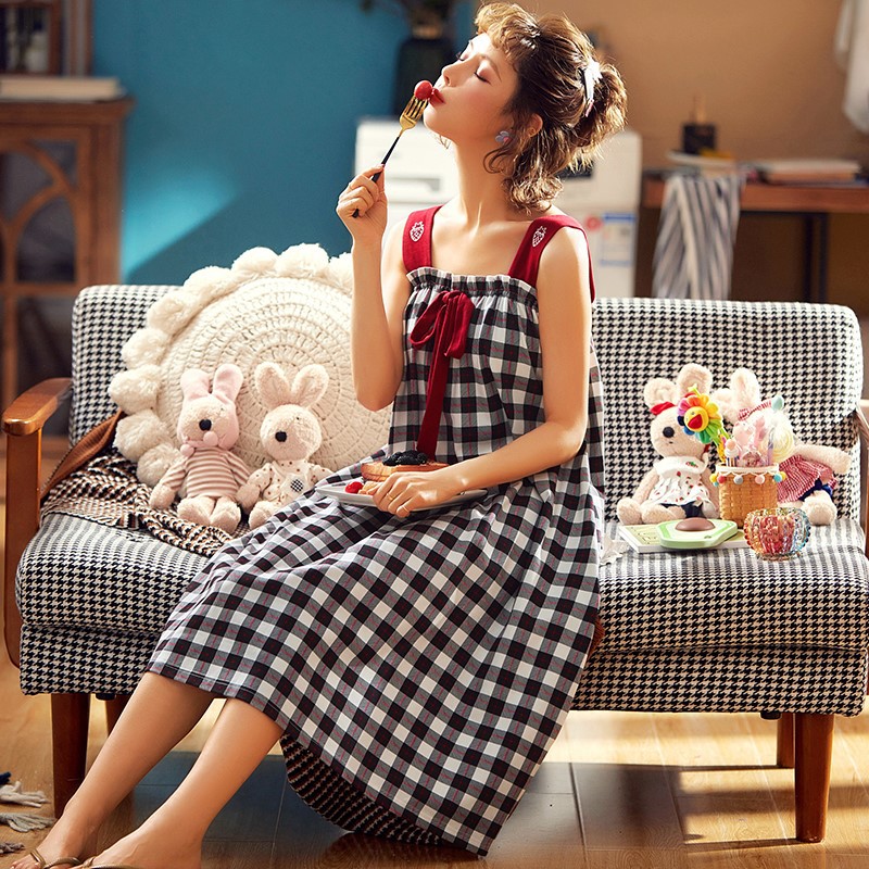 Váy ngủ nữ mùa hè mỏng cotton tăm dây treo lỏng lẻo 2021 bộ đồ ngủ mới mùa hè cotton dễ thương tại nhà | BigBuy360 - bigbuy360.vn