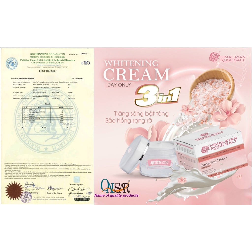 Kem dưỡng trắng da ban ngày QAISAR Himalayan Rose Salt trắng hồng rạng rỡ - 50gr