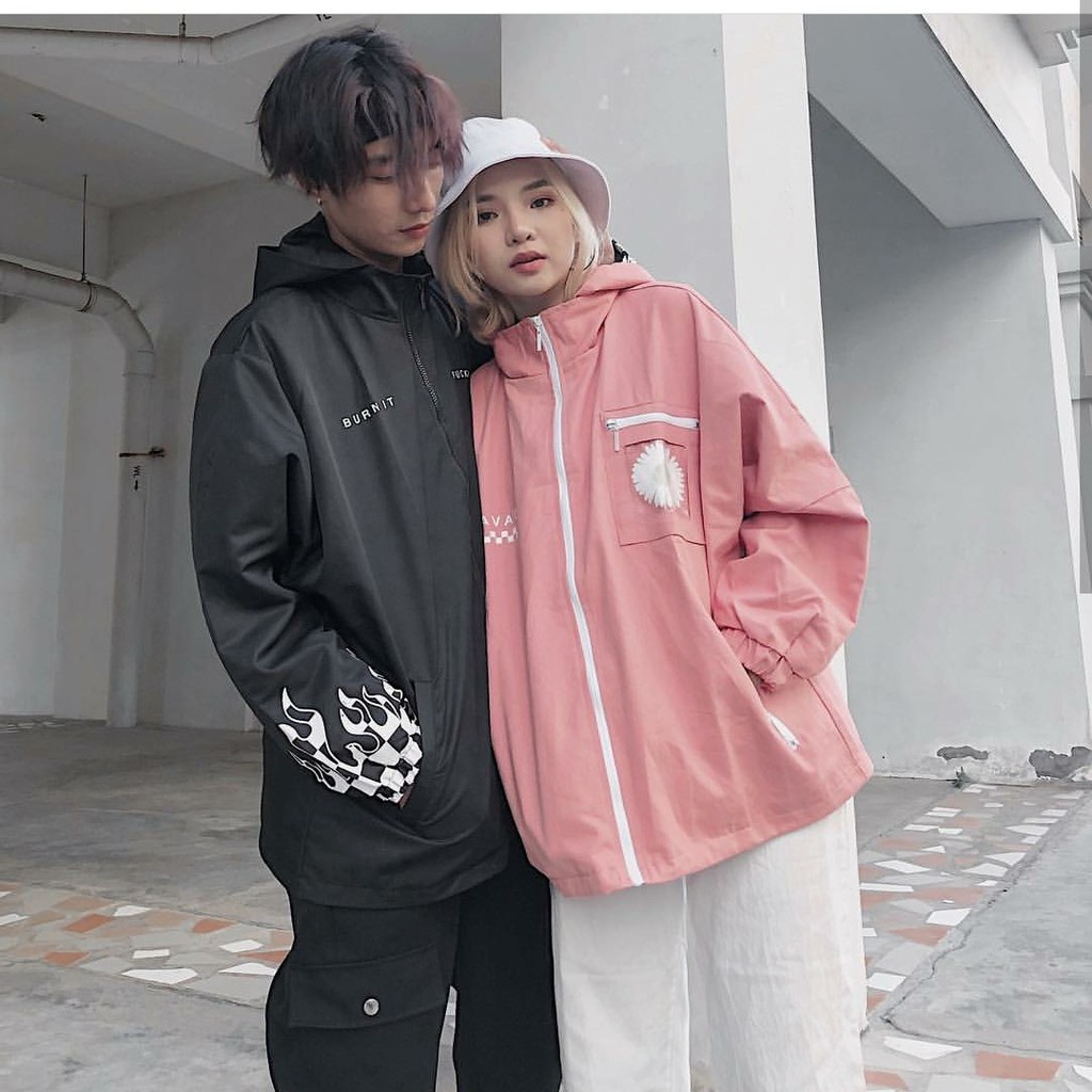 ÁO KHOÁC GIÓ 2 LỚP IN HOA CÚC SAVAGE UNISEX - ÁO KHOÁC DÙ HỒNG ĐEN