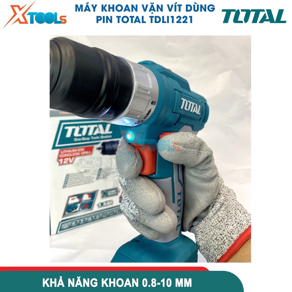 Máy khoan vặn vít dùng pin Total TDLI1221 máy khoan cầm tay 12V tốc độ không tải 0-600/min [CHÍNH HÃNG][XTOOLS]