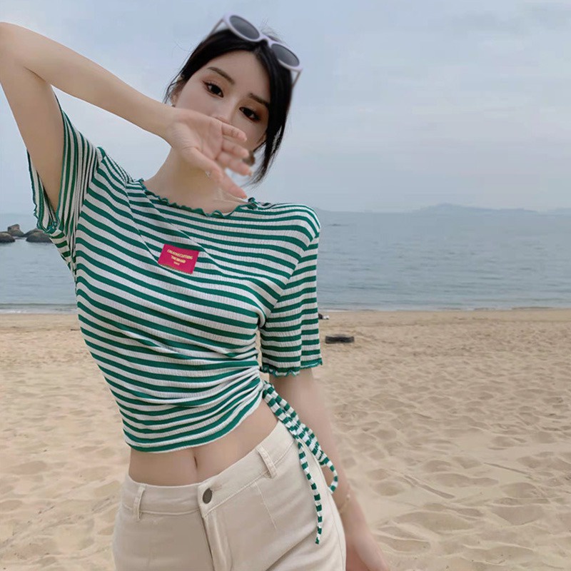 Áo Thun Cổ Tròn Thiết Kế Dây Rút Thời Trang Mùa Hè Cho Phái Nữ