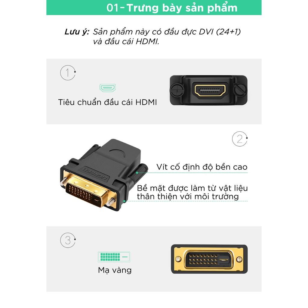 Đầu chuyển đổi DVI 24+1 male sang HDMI female - UGREEN 20124  PKCNH