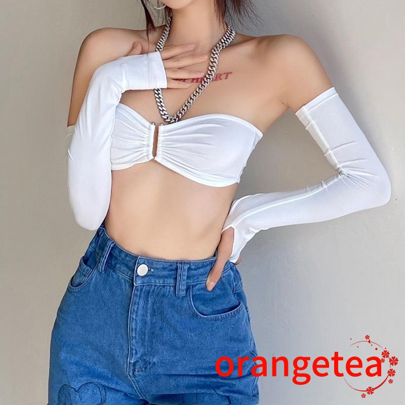 Áo kiểu ống màu trơn quyến rũ và cặp tay áo dài thời trang dành cho nữ