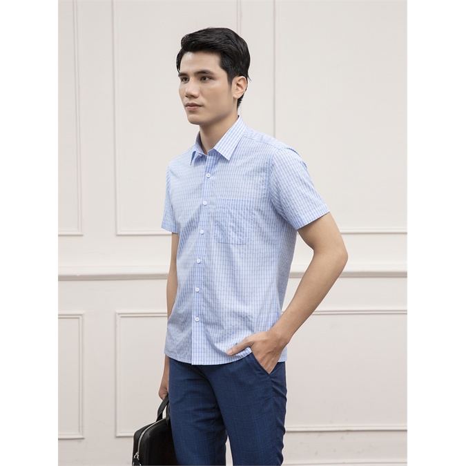 [MẪU MỚI] Áo sơ mi nam ngắn tay ARISTINO dáng Perfect fit suông, họa tiết xanh kẻ trắng trẻ trung, lịch sự - ASS172S1