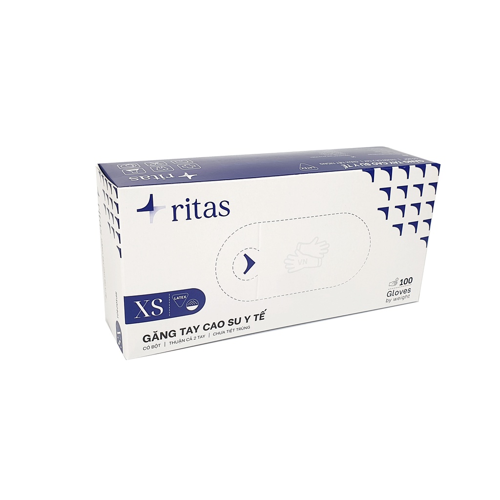 Găng tay cao su y tế có bột RITAS Xanh/VN