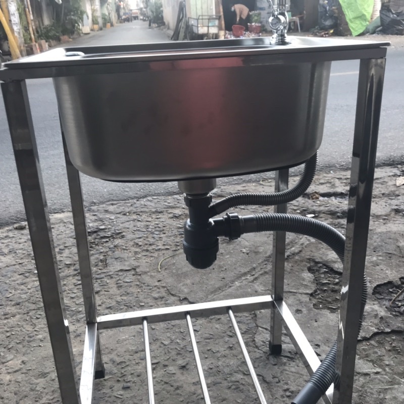 Chậu rửa chén inox 304 đơn có chân và đầy đủ phụ kiện