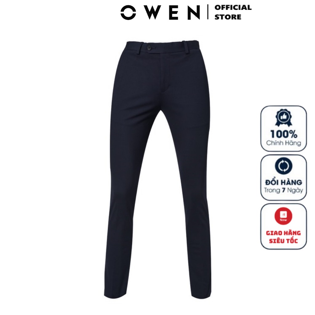 Quần Tây Nam Công Sở Cao Cấp OWEN QS23892 Quần Âu Dài Màu Xanh Navy Trơn Dáng Slim Fit Ôm Vừa Chất Vải Sợi Tổng Hợp