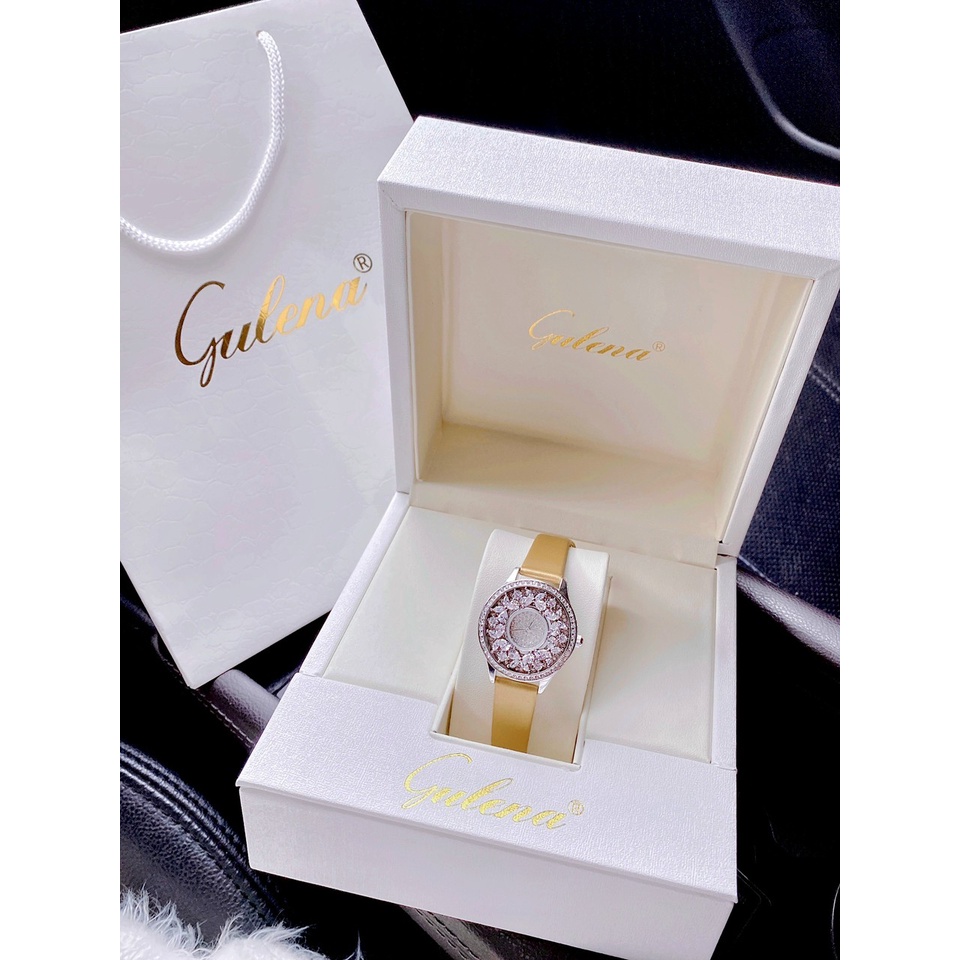 Đồng hồ nữ dây da, đồng hồ nữ GULENA chính hãng, mặt đính kim cương nhân tạo siêu cao cấp, sang chảnh, thời trang hot